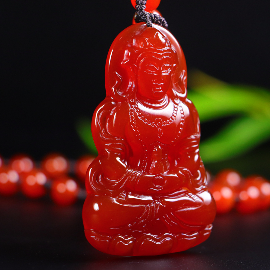 Natural icy red agate Guanyin Bodhisattva pendant - 图片 3