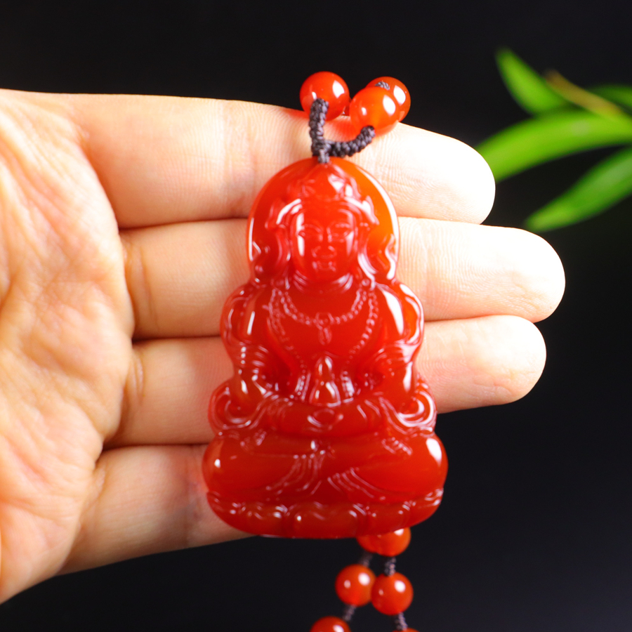 Natural icy red agate Guanyin Bodhisattva pendant - 图片 5