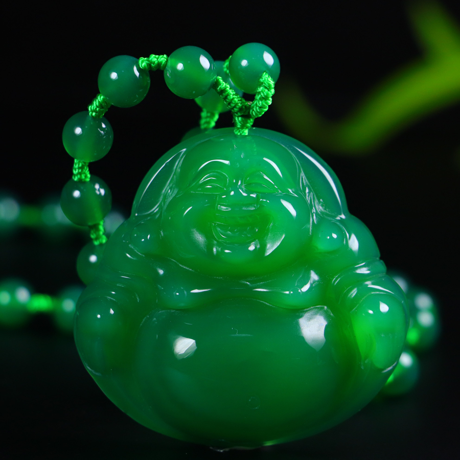 Natural icy green chalcedony Buddha pendant