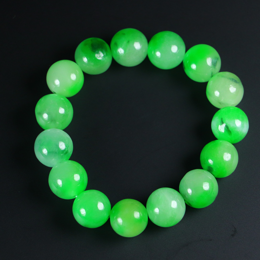 Jadeite glutinous ice-green floating yang green Buddhist bead bracelet