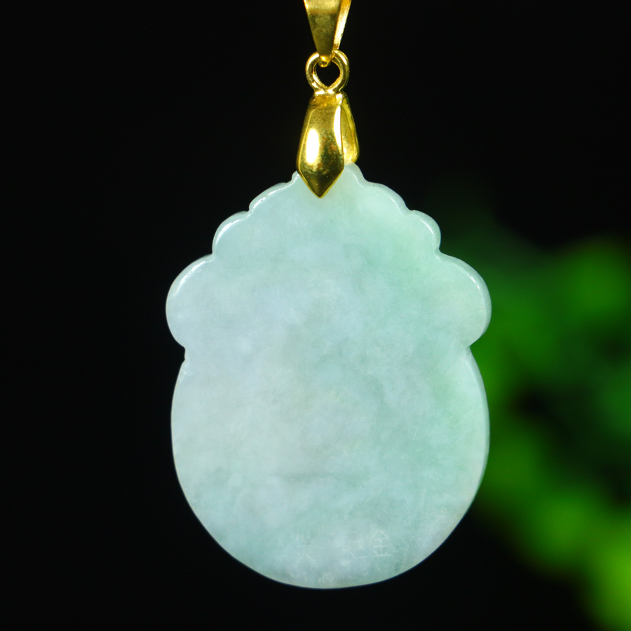 Pure gold Maitreya Buddha pendant inlaid with jade - 图片 5