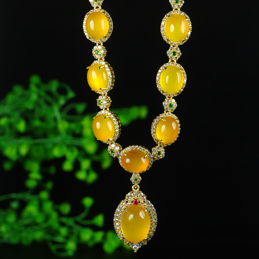 Luxury set inlaid with natural icy yellow chalcedony cabochons - 图片 5