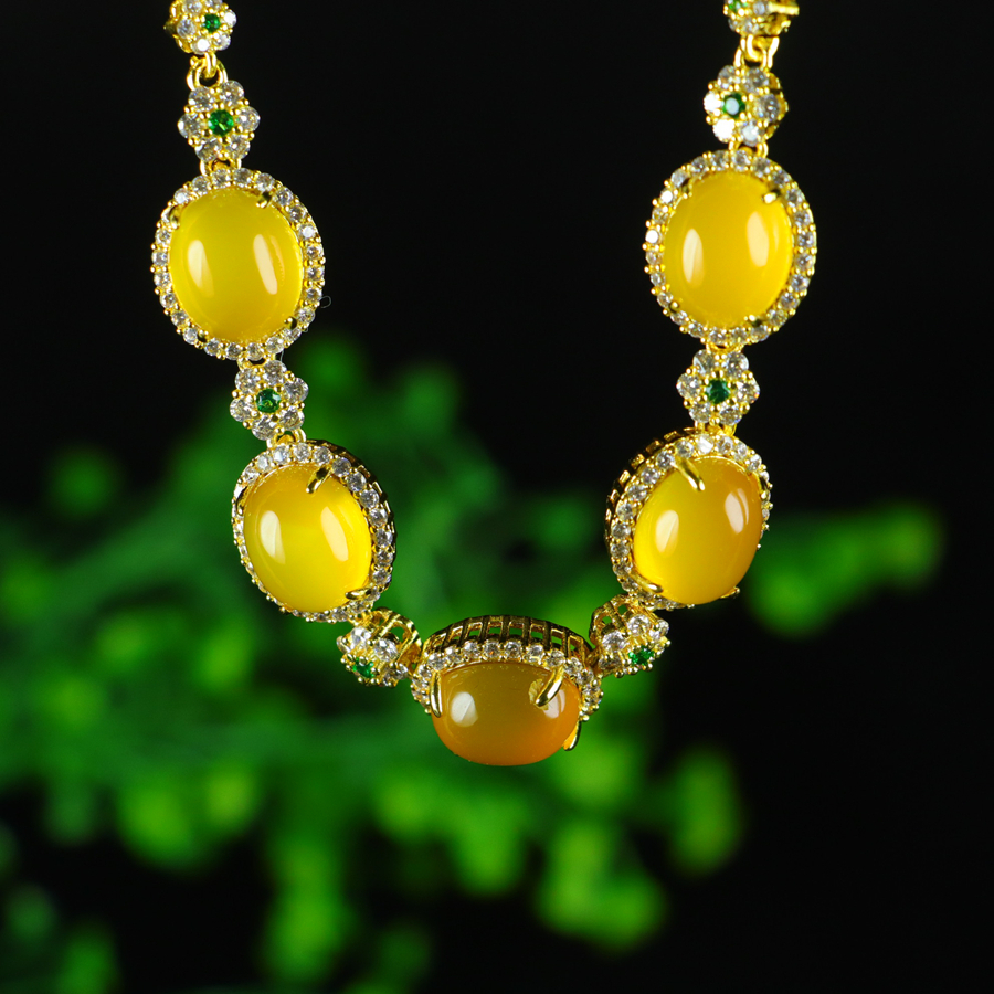 Luxury set inlaid with natural icy yellow chalcedony cabochons - 图片 6
