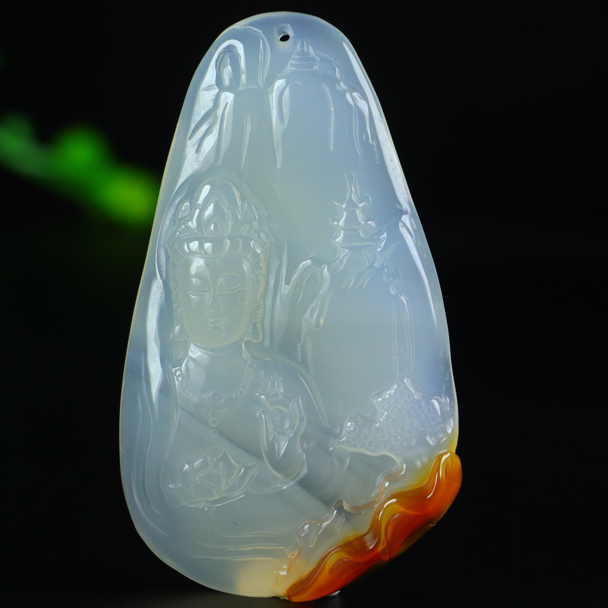 Natural agate icy jadeite Guanyin pendant