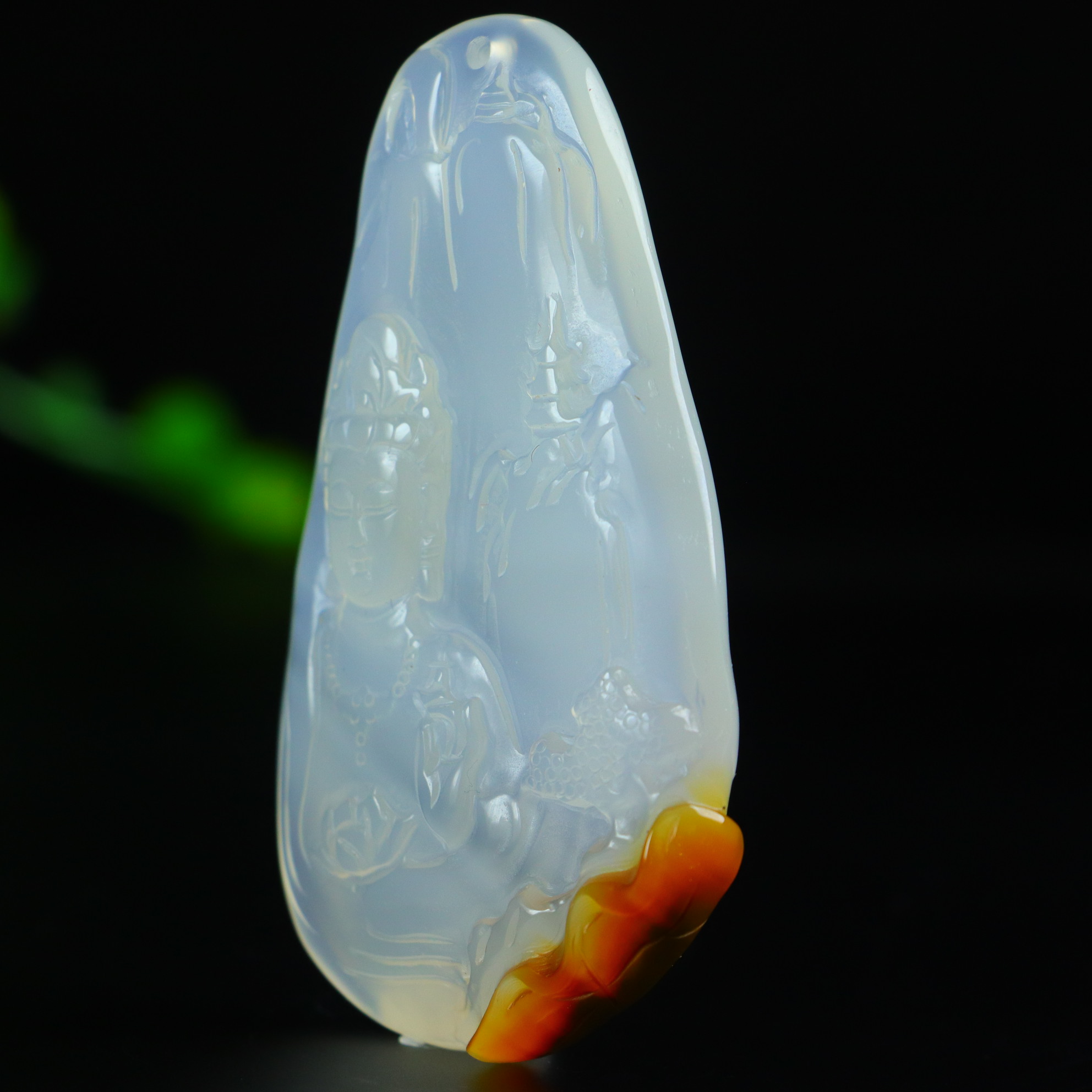 Natural agate icy jadeite Guanyin pendant - 图片 3