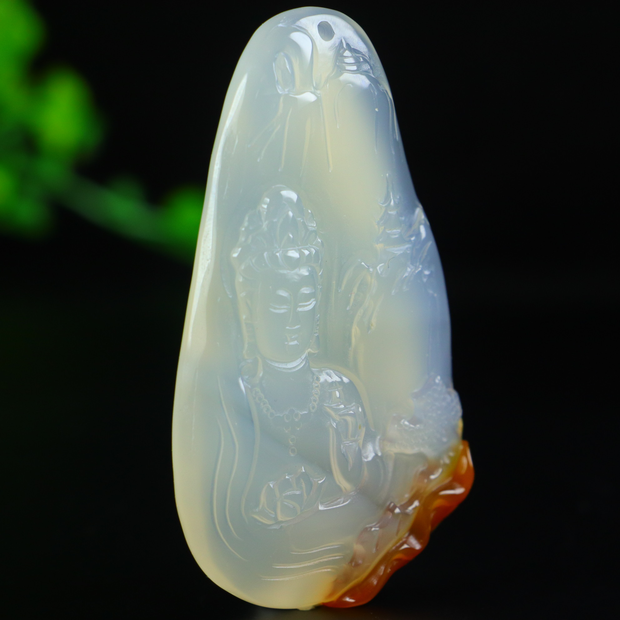 Natural agate icy jadeite Guanyin pendant - 图片 4