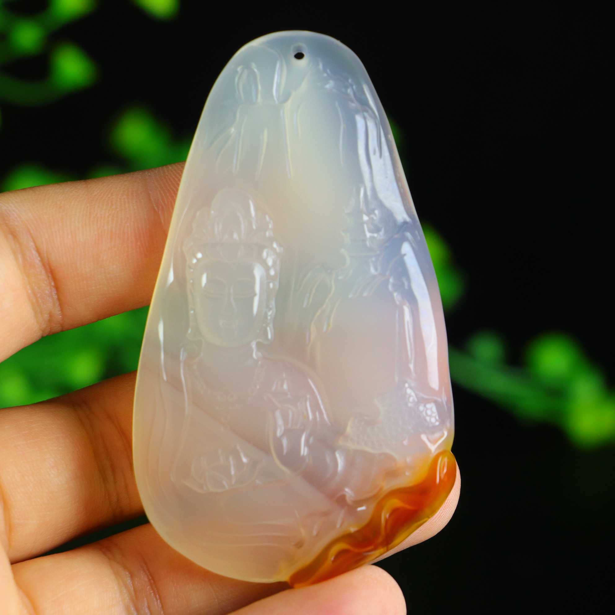 Natural agate icy jadeite Guanyin pendant - 图片 6