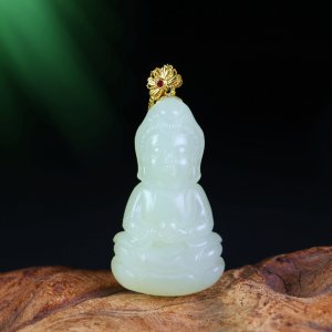 18K gold inlaid Hetian jade baby Buddha pendant