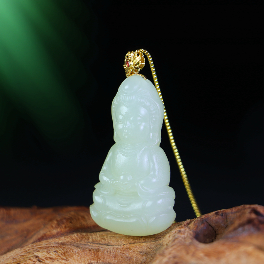 18K gold inlaid Hetian jade baby Buddha pendant - 图片 4