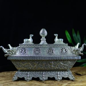 Old collection masterpiece: Gilt-silver double dragon and eight treasures incense burner