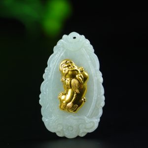 18K gold inlaid jade bi-xiu pendant