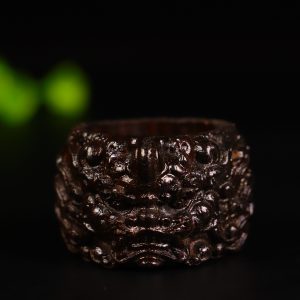 Natural old black agarwood of Aquilaria sinensis wood carving charm finger guard for warding off evil and disasters