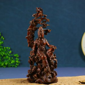 Natural masterpiece - Huangyang wood "Water Moon Free-Spirited" Bodhisattva figurine. Dimensions approximately: 9 * 22.5 cm