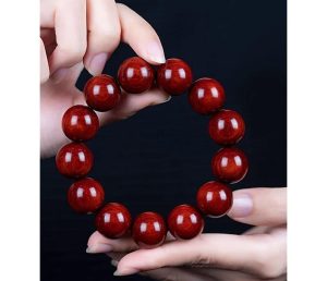 Zambia Blood Mahogany Beaded Bracelet - With High Oil Content, Comparable to Small-leaved Rosewood. Premium Bead Necklace Made of the Same Material and with Parallel Grain. Fragrant Buddha Bead Bracelet