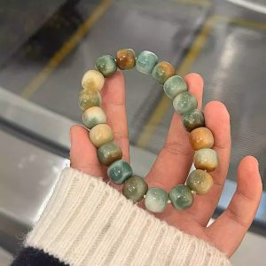 Dunhuang charcoal-burnt flower-patterned lotus root agate bracelet, smooth and flexible, suitable for rubbing and playing with Buddhist beads. Genuine quality Buddhist bracelet for both men and women.