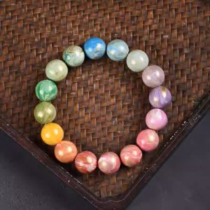 Lacquer bead macaron gradient 12mm multi-bead bracelet Buddhist prayer beads lacquerware for men and women, traditional Chinese cultural jade beads.