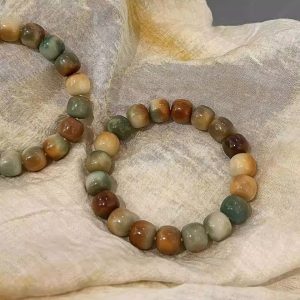 Dunhuang charcoal-burnt flower-patterned lotus root agate bracelet, smooth and flexible, suitable for rubbing and playing with Buddhist beads. Genuine quality Buddhist bracelet for both men and women.
