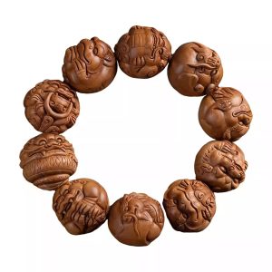 Dragon's Nine Sons Old Mountain Sandalwood Handcrafted Bead String, Raw Material Carved Sandalwood Buddhist Beads Hand String, Men's and Women's Bracelets, Mantra Artwork