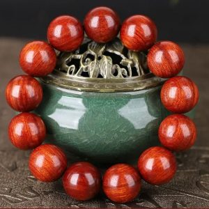 Zambia Blood Mahogany Beaded Bracelet - With High Oil Content, Comparable to Small-leaved Rosewood. Premium Bead Necklace Made of the Same Material and with Parallel Grain. Fragrant Buddha Bead Bracelet